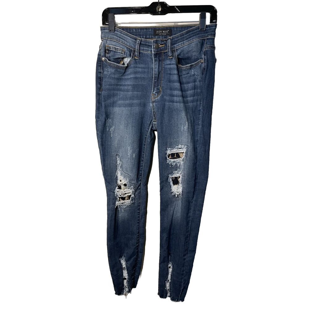 Judy Blue Jeans Womens 5 27 Distressed Leopard Animal Print Y2K Boho Stretch